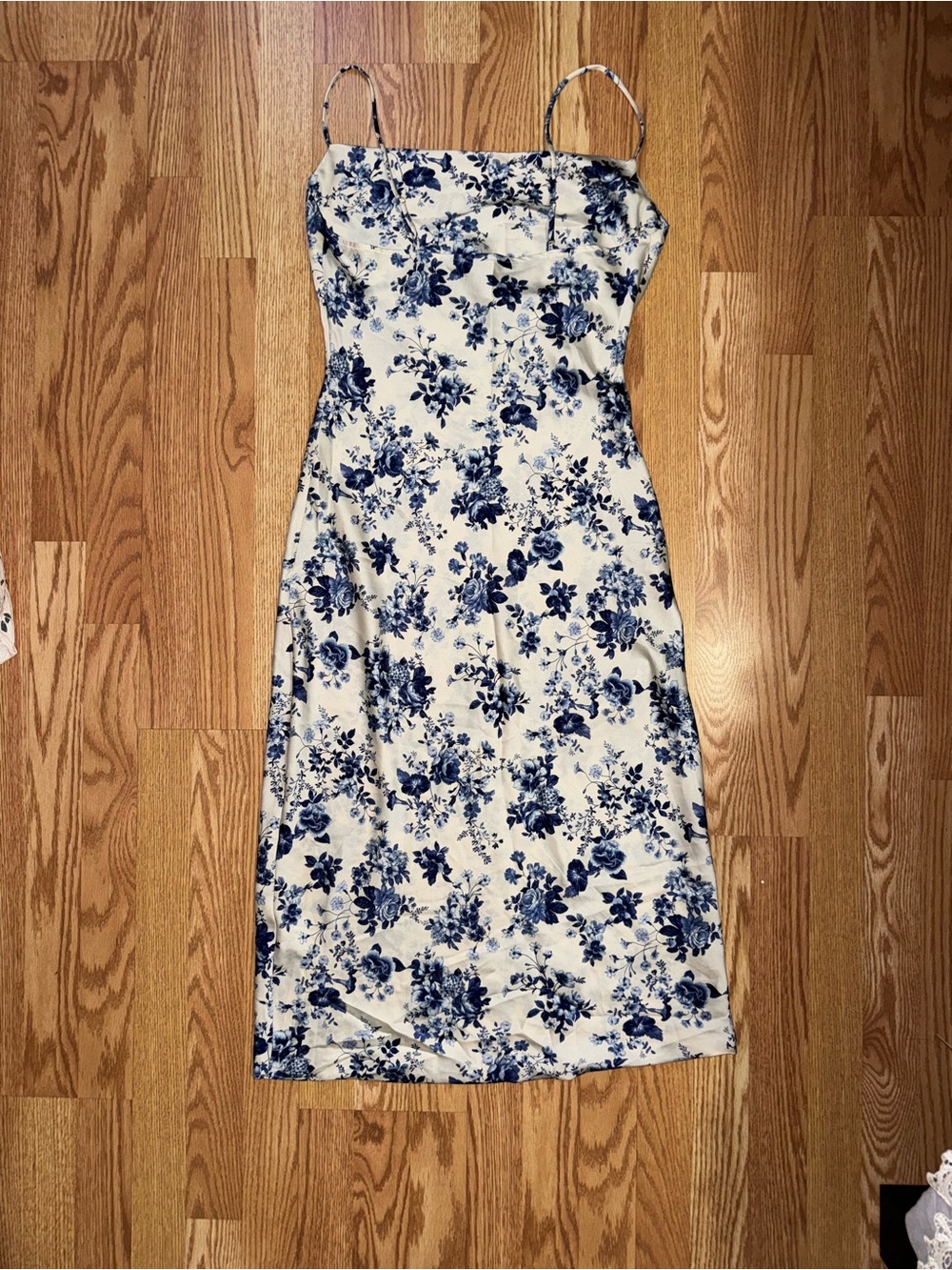 Windsor Cream Midi Dress with Blue Floral Print - Picture 2 of 3